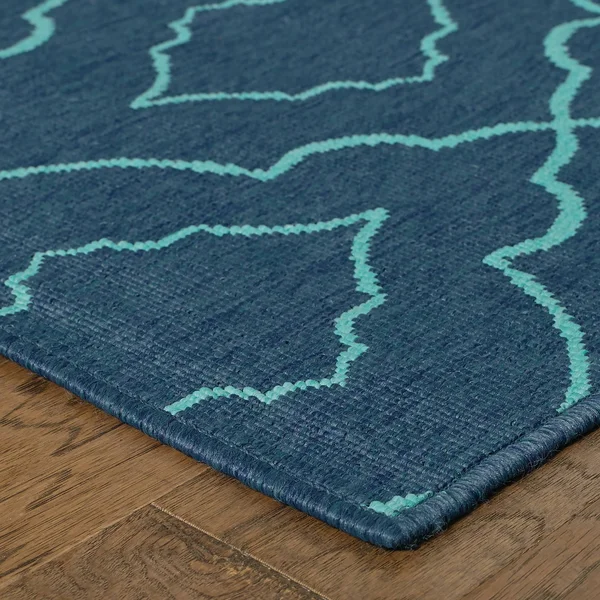 Style Haven Scalloped Lattice Navy/ Blue Indoor Outdoor Rug (2&3 x 7&6)