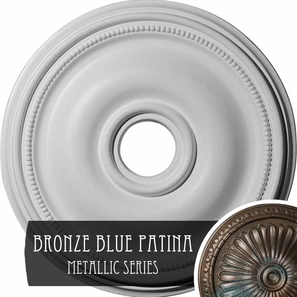 18 1/8x22OD x 3 3/4x22ID x 1 1/8x22P Bradford Ceiling Medallion (Fits Canopies Up to 4 3/8x22) - Hand-Painted Bronze Blue Patina