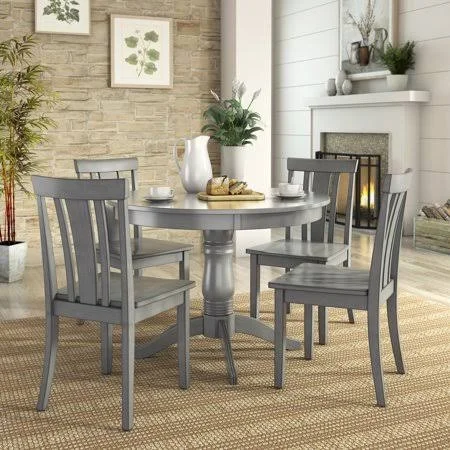 Weston Home Lexington 5 Piece Round Dining Table Set with Slat Back Chairs, Size: Small, Antique Grey