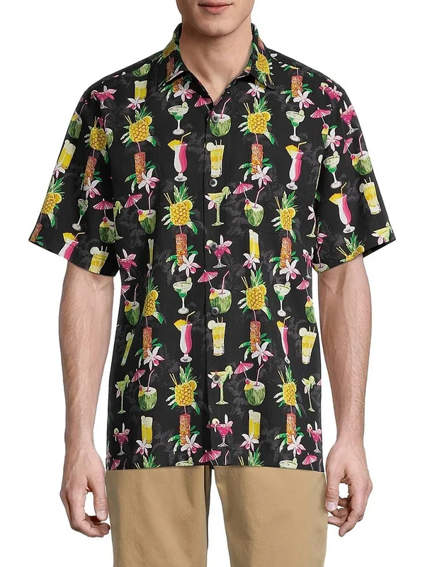 Tommy Bahama Bartenders Choice Regular Fit Short-Sleeve Silk Shirt - Black