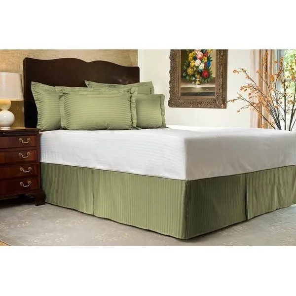 Brown Sateen Stripe Tailored Bed Skirt, Twin XL, 21 Drop