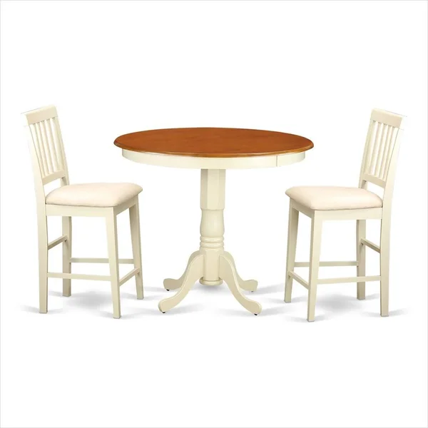 East West Furniture JAVN3-WHI-C 3 Piece Counter Height Table and 2 Chairs Set