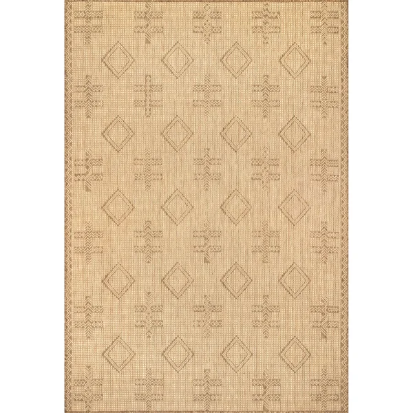nuLOOM Dana Aztec Emblem Beige 6 ft. 7 in. x 9 ft. Indoor/Outdoor Area Rug