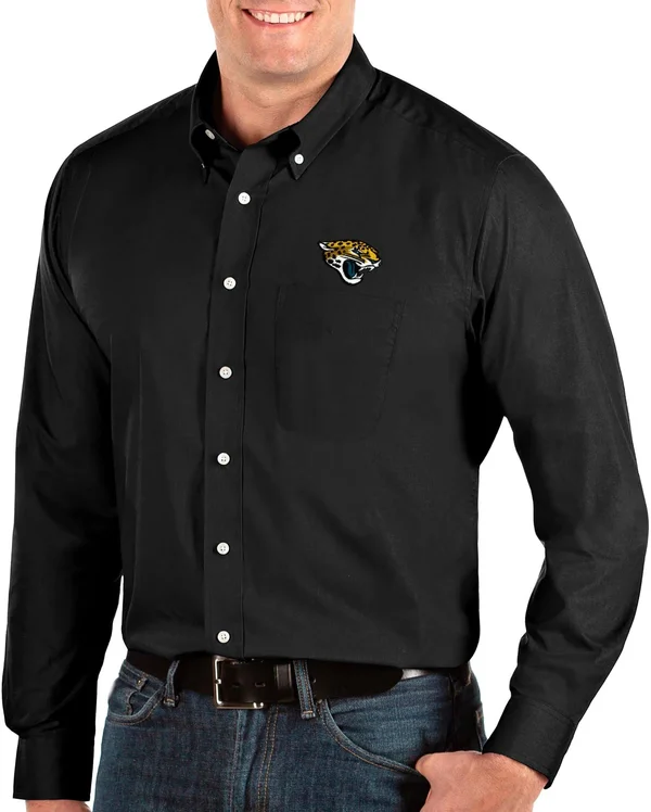 Jacksonville Jaguars Antigua Dynasty Woven Long Sleeve Shirt - Black, Men's, Size: 4XL