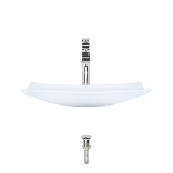 Mr Direct White Porcelain Sink with Chrome Faucet and Pop-Up Drain (721)