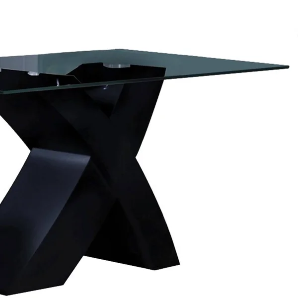 Rectangular Dining Table Black & Clear Glass