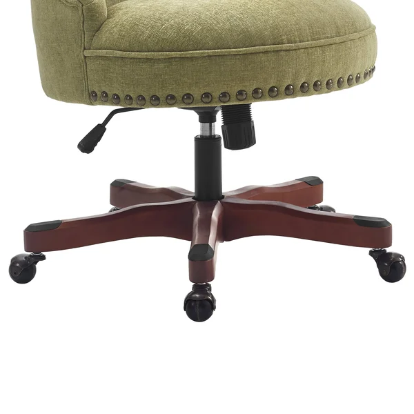Wooden Office Chair with Button Tufted Backrest Olive Green and Brown