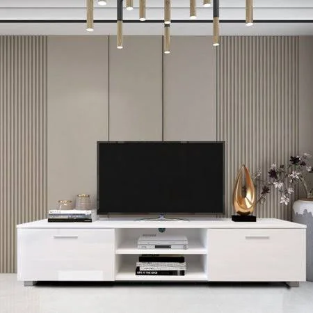 Anysun Modern TV Stand for 70 inch TV - White Entertainment Center Media Console TV Table, TV Stand with 2 Storage Cabinet for Li, 63 x 15.7 x 13.8in