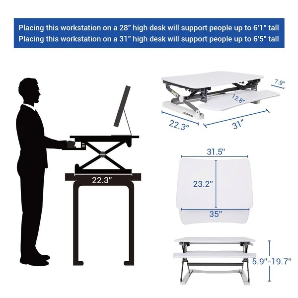 FlexiSpot 35x22 Wide Platform Height Adjustable Standing Desk - Removable Keyboard M2W