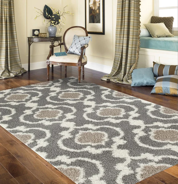 Cozy Moroccan Trellis Gray/Cream 5&3x22 x 7&3x22 Indoor Shag Area Rug