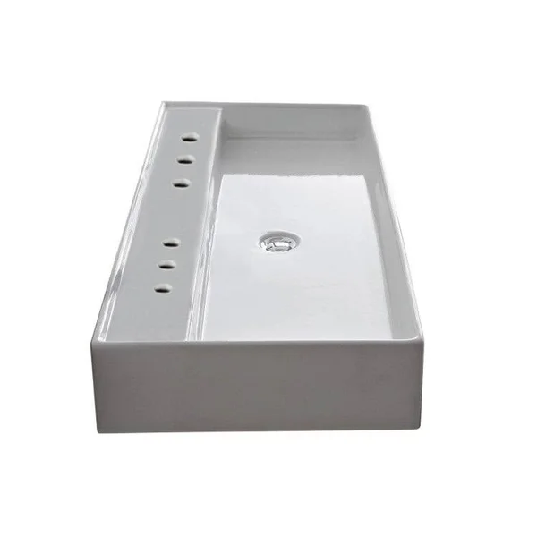 Nameeks 8031/R-120B Scarabeo 47-1/4x22 Ceramic Bathroom Sink for Vessel or Wall Mo White, Six Hole