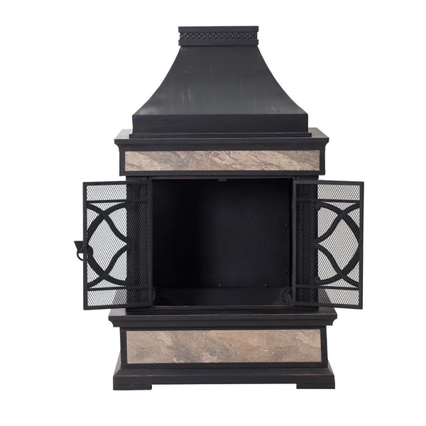Sunjoy Curtis 56.69 in. Wood Burning Outdoor Fireplace with Black Highlights