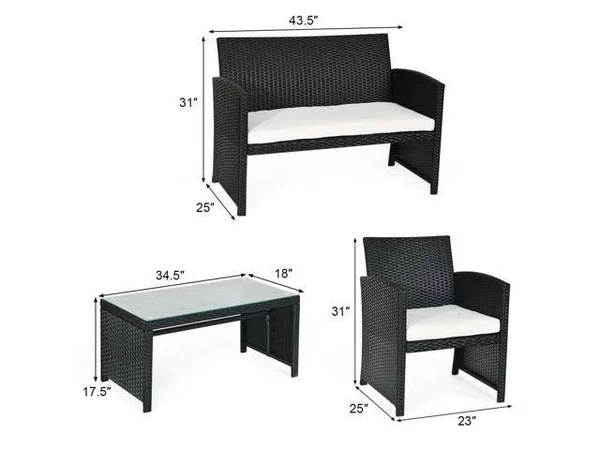 Costway 4 Pieces Patio Rattan Furniture Conversation Set Cushioned Sofa Table Garden