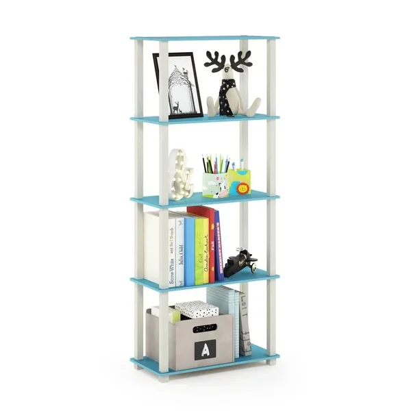 Furinno Turn-S-Tube 5-Tier Multipurpose Shelf Display Rack with Square Tubes - Light Blue/White