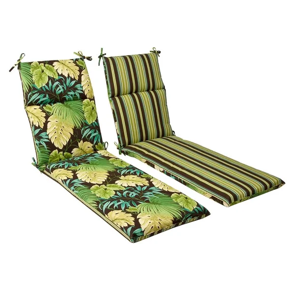 Pillow Perfect Reversible Tropique Outdoor Chaise Lounge CUSHION, Green