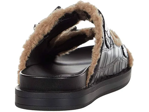 Aerosoles Olivia Women's Faux-Shearling Slide Sandals - Size: 7, Black
