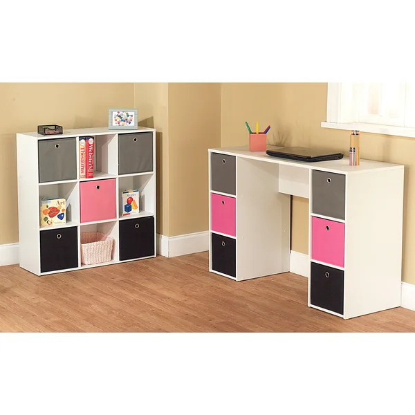 Target Marketing Systems Utility Collection Contemporary Bin Bookcase with Five Storage Bins and Four Cubbies, Designed for