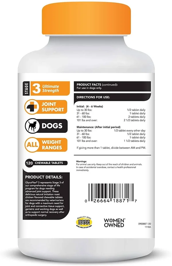 GlycoFlex 3 Hip and Joint Support for Dogs 120 Chewable Tablets