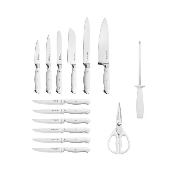 Sabatier Forged Triple Riveted Knife Block Set, 15-Piece, White