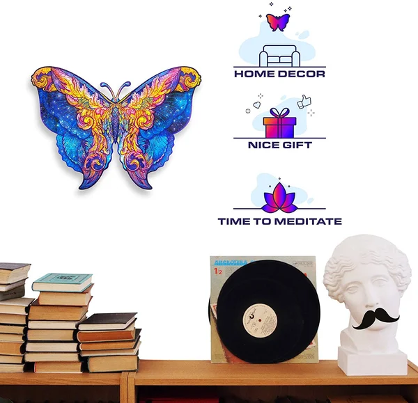 Unidragon Wooden Puzzle Jigsaw - Best Gift for Adults and Kids, Unique Shape Jigsaw Pieces Intergalaxy Butterfly, 12.6 x 9 in (32
