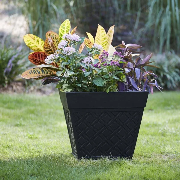 Allen + Roth 16-in W x 16-in H Black Mixed/Composite Planter