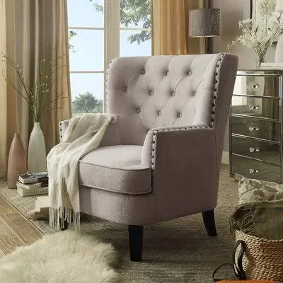 Ivo 30x22 Wide Tufted Wingback Chair Laurel Foundry Modern Farmhouse Fabric: Ivory Velvet