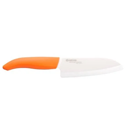 Kyocera Advanced Ceramic Revolution Series 5-1/2-Inch Santoku Knife, Orange Handle, White Blade