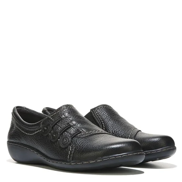 Clarks Women's Ashland Effie Medium/Wide Slip on Shoes (Black Tumbled Leather) - Size 11.0 M