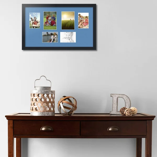 Collage Picture Frame, Satin Black Frame with 6 openings for 5x7 Photos with Liberty Blue Mat. D3926FG1104, ArtToFrames