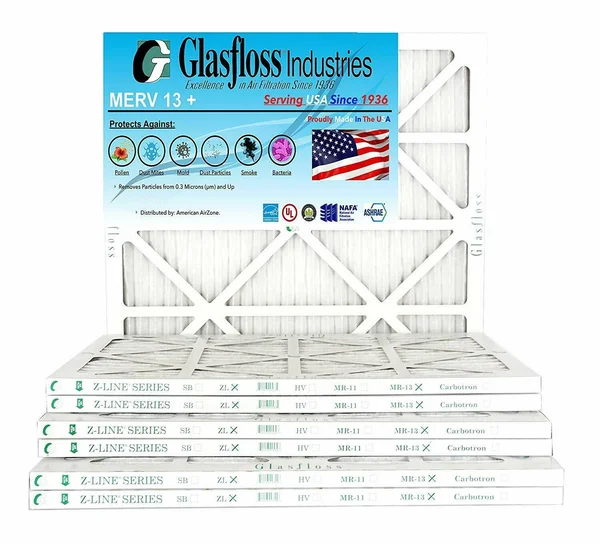 Glasfloss 14x20x1 - 1x22 MERV 13 (Qty:12) Pleated AC Air Furnace Filter Made in USA