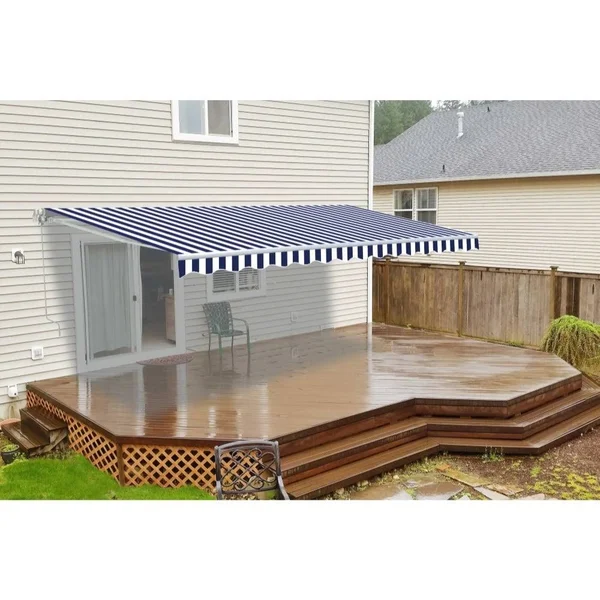 Aleko AWM8X6.5BLWHT03 Motorized Retractable Patio Awning 8 x6.5 Feet Blue/White