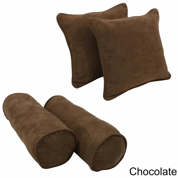 Blazing Needles 4 Piece Microsuede Corded Throw Pillow Set, Grey