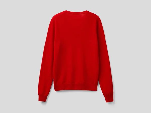 Benetton, Sweater with V-Neck in Pure Virgin Wool, Size S, Red, Women