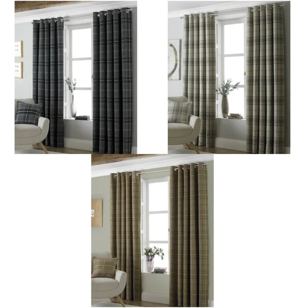 Riva Home Aviemore Checked Pattern Ringtop Curtains/Drapes - 46 x 54in (117 x 137cm), Gray
