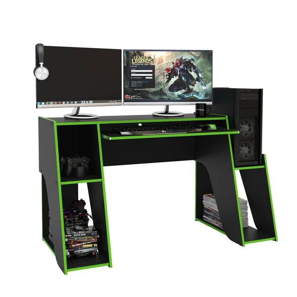 Polifurniture Corporatio Mission 47 in. Black and Green Gaming Desk