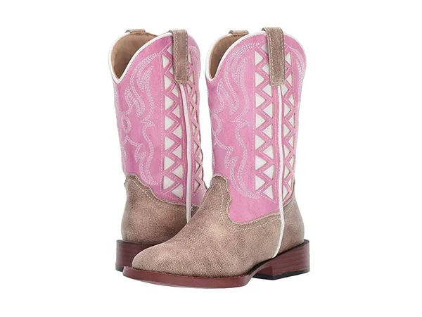 Roper Kids Girls Pink Faux Leather Askook Cowboy Boots