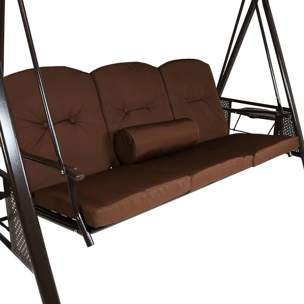 Sunnydaze Decor 3-Person Steel Frame Outdoor Canopy Swing with Side Tables, Brown