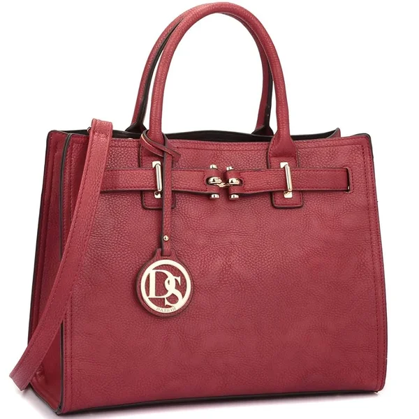 Dasein Women Fashion Belted Satchel Top Handle Handbag Dark Purple