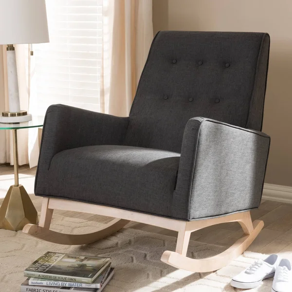 Mid Century Fabric Rocking Chair by Baxton Studio Charcoal
