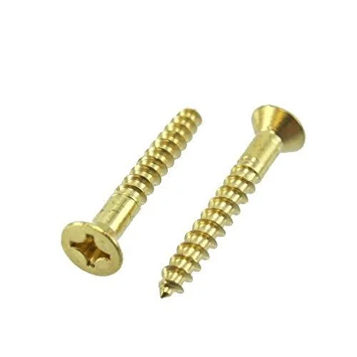 #10 x 1-1/2x22 Brass Flat Head Phillips Wood Screws (Box of 100)