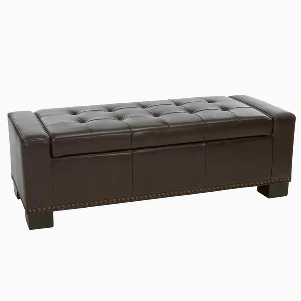 Noble House Luciano Brown Bonded Leather Storage Bench with Studs