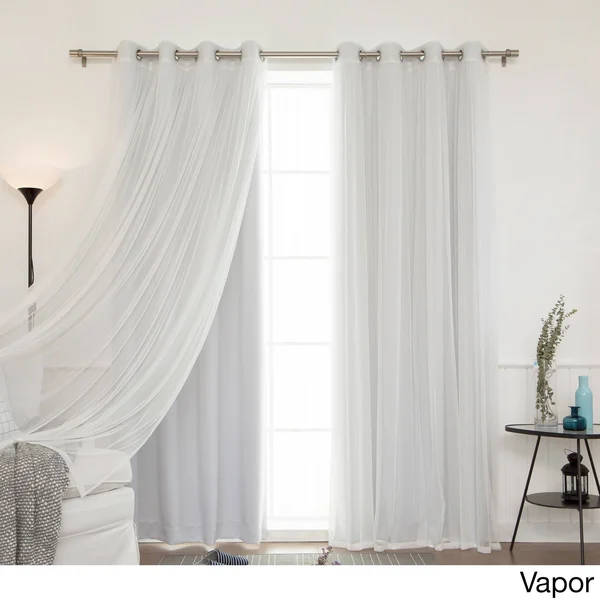 Best Home Fashion 4-Piece Gathered Tulle Sheer and Blackout Grommet Curtain Panel Set - Vapor
