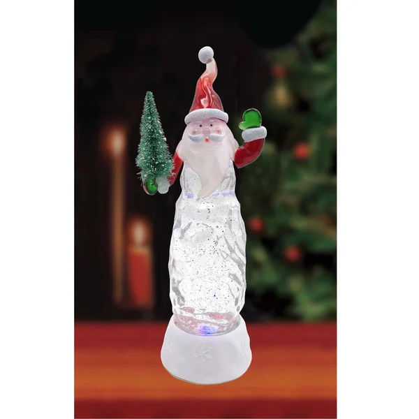 Northlight 11x22 LED Lighted Santa Claus with Christmas Tree Table Top Glitterdome