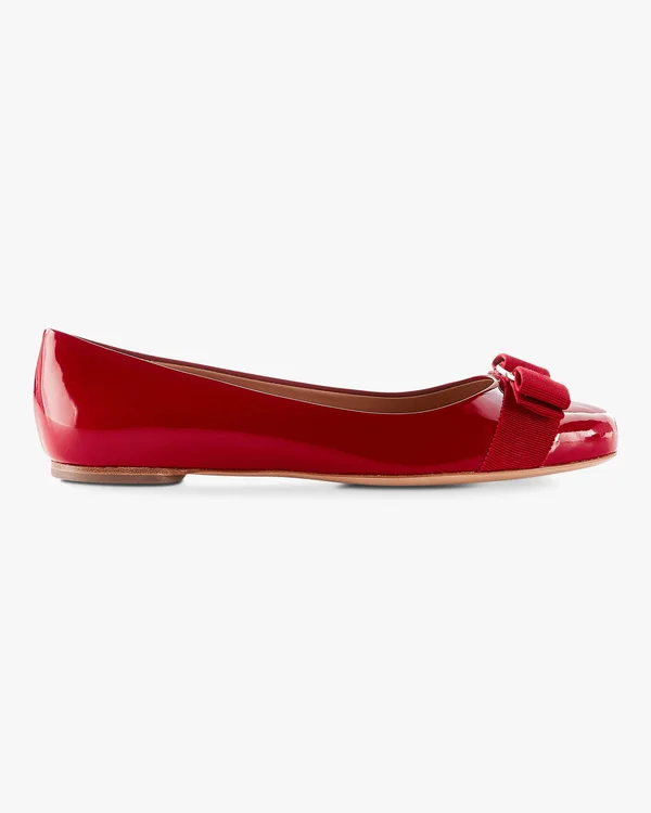 Salvatore Ferragamo Varina Patent Bow Ballet Flats - Rosso (Red)