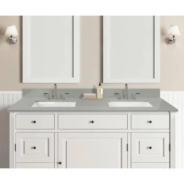 Home Decorators Collection 61 in. W x 22 in. D x 0.75 in. H Quartz Vanity Top in Earth Gray with White Basin TH0380