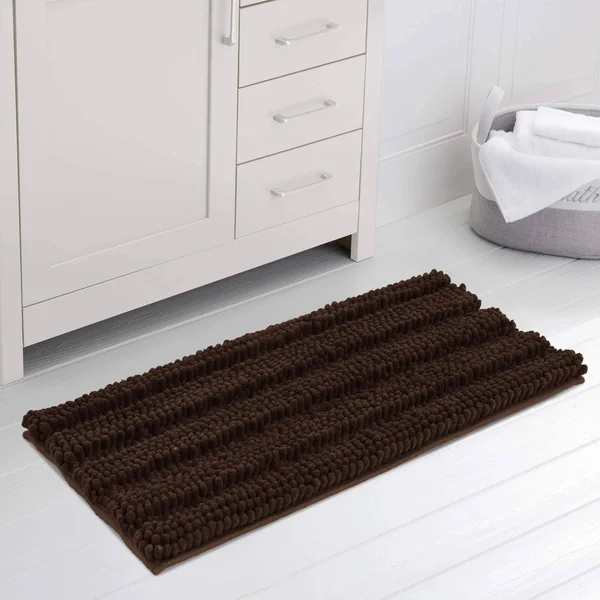 Subrtex Non-Slip Bathroom Rugs Chenille Soft Striped Plush Bath Mat - 18x22x48x22 - Grey