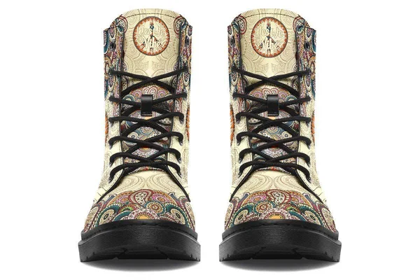 Tan Peace Mandala Boots, Peace Sign Boots, YesWeVibe Women's Boots, Black Sole, US 8, EU39.5
