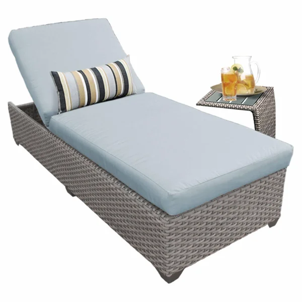 Florence Chaise Outdoor Wicker Patio Furniture w/ Side Table in Spa - TK Classics Florence-1X-St-Spa