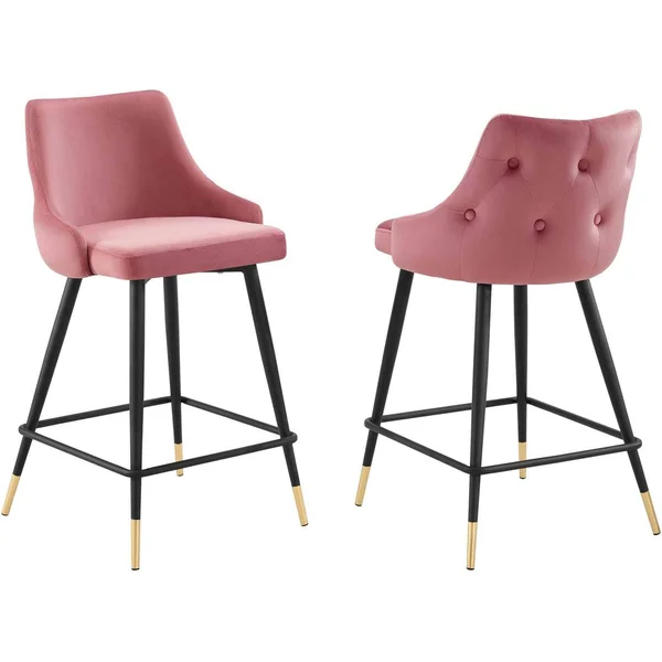 Modway Adorn Performance Velvet Counter Stool Set of 2 - Dusty Rose