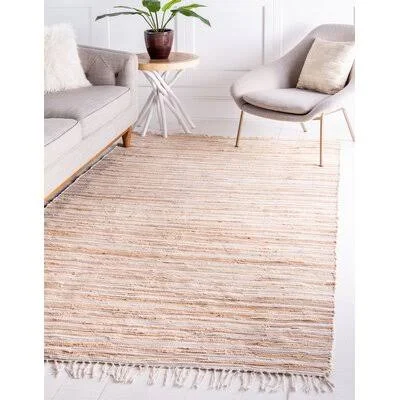 Prescott Striped Hand Knotted Cotton Beige Area Rug Highland Dunes Rug Size: Rectangle 8' x 10'